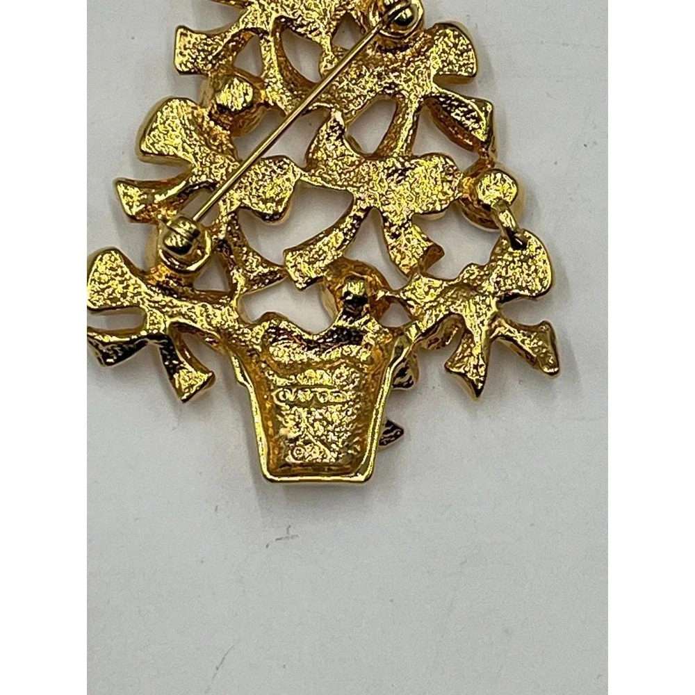 Avon Vintage‎ Christmas Tree Gold Tone AB Rhinestone Bows 1992 Holiday Brooch
